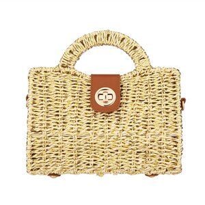 Tigerstars Beige Structured Top Handle Woven Mini Satchel Crossbody Bag